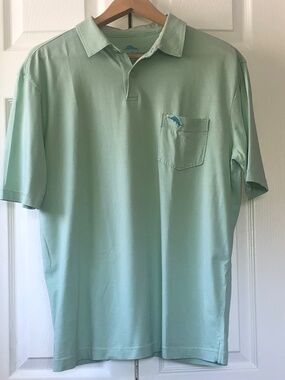 Tommy Bahama Green Polo Shirt Men Medium Short Sleeve Pocket Casual